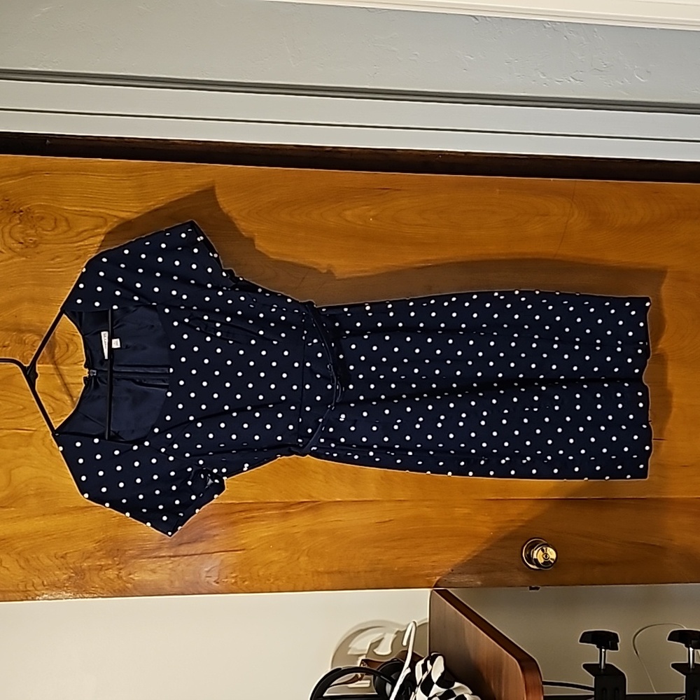 Pinup Style Navy and White Polka Dot Pencil Dress